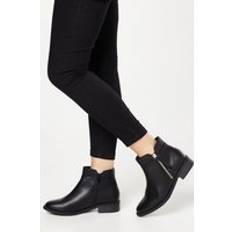 Wide Fit Mira Material Mix Zip Ankle Boots - Black