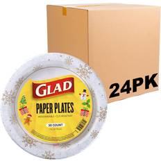 Glad Everyday Disposable Paper Plates with Holiday Gold & Silver Snowflake Holiday Design Heavy Duty Paper Plates, Microwavable Paper Plates for Everyday Use 7 Inch, 30 Count 24 Pack