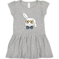 Dresses Inktastic Cute White Bunny Wearing Glasses with Blue Bow Tie Girls Toddler Dress