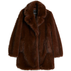 River Island Mid Length Faux Fur Coat - Dark Brown