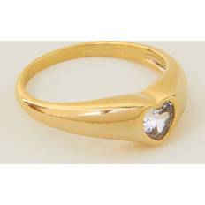 XS Rings Accessorize 14ct GoldPlated Diamante Heart Signet Ring Gold, M, Women's