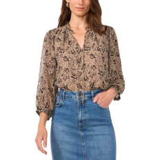 Puff Sleeve Blouses Vince Camuto Printed Split-Neck Raglan-Sleeve Top - Foxtrot