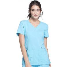 Overalls Cherokee Iflex Scrubs for Women V-Neck Top with Stretchy Knit Side Panels CK605, XS, Turquoise