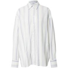 NA-KD Oversized Striped LS Shirt Kvinde - Navy/Hvid