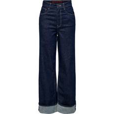 Only Mercer High Waist Wide Leg Fit Jeans - Dark Blue Denim