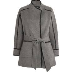 Grey - Wool Coat Coats Maje Double-Faced Cropped Gicolori Jacket - Black