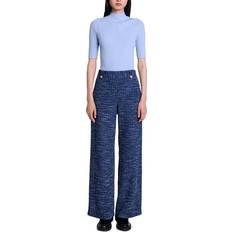 Woman - Wool Trousers & Shorts Maje Tweed Wide-Leg Trousers - Blue