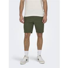 Linen Shorts Only & Sons Linen Mix Elasticated Waist Shorts Khaki Green