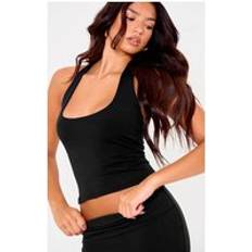 PrettyLittleThing Black Contour Jersey Halterneck Top