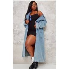 Denim/Jeanstyg Kappor & Rockar PrettyLittleThing Plus Vintage Blue Wash Denim Button Front Belted Trench Coat
