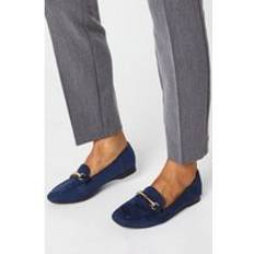 Faux Leather - Women Loafers Wallis Layel Comfort Snaffle Detail Square Toe Loafers - Navy