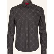 Brown - Men Shirts HUGO Ermo Patterned Shirt - Black Men