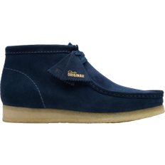 Blue - Men Moccasins Clarks Wallabee - Ink Suede