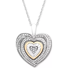 Macy's Two Tone Heart Pendant Necklace - Silver/Gold/Diamonds