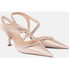 Rene Caovilla Lisa Crystal-Embellished Satin Pumps - Beige