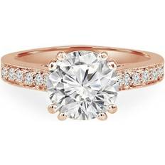 Engagement Rings - Rose Gold MD210384-7.5 0.66 CTW Round Diamond Double Prong Solitaire Engagement Ring with Accents in 14K Rose Gold