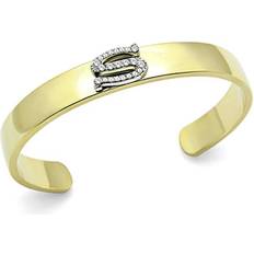 Rhodium Bracelets Alamode LO2588-6.75 Women Gold & Rhodium White Metal Bangle with Top Grade Crystal in Clear 6.75 in