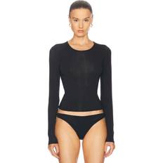 Nylon - Woman Blouses Whipped Long Sleeve Underwear - Black