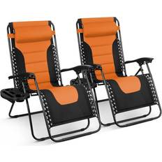 Orange Garden Chairs Keplin Set Of 2 Orange Heavy Duty Textoline Zero Gravity Chairs For Garden Light Reclining Patio Sun Loungers - One Size