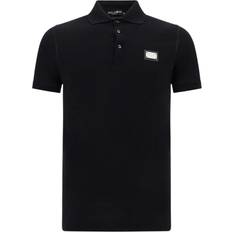 Dolce & Gabbana Herren Bekleidung Dolce & Gabbana Poloshirt Baumwollpikee Mit Logoplakette Mann T-shirts Und Polos Schwarz