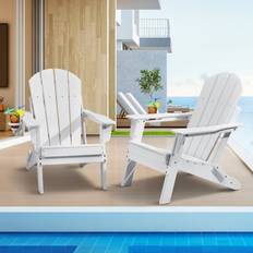VEVOR Adirondack Stol Plast Sæt 2 All-Weather Folde Fire Pit White