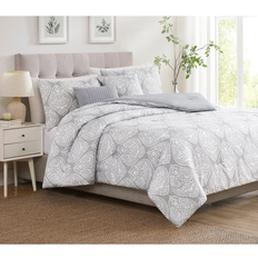 Gray and white comforter RT Designer Collection Damask Bedspread White, Gray (218.4x218.4cm)