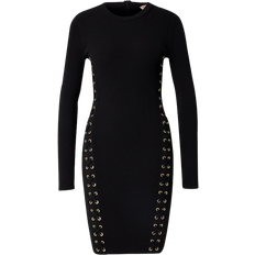 Michael Kors Ribbed Stretch Knit Lace Up Dress - Black