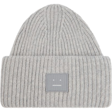 Pansy Ribbed Knit Wool Beanie -  Light Grey Melange