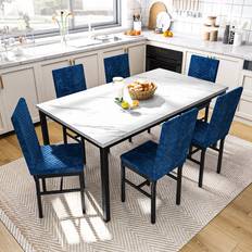 Blue Tables Wrought Studio Ellice Blue/Black Dining Set 30x51" 7