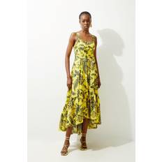 Clothing Karen Millen Batik Floral Belted Strappy Cotton Woven Maxi Dress Yellow