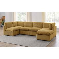 Latitude Run 6 -Piece Corduroy Sectional Ginger Sofa 98" 6 Seater