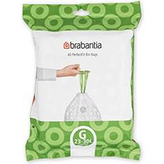 Brabantia PerfectFit Bin Liners Size G/23-30 Liter Thick Plastic Trash Bags with Tie Tape Drawstring Handles 40 Bags