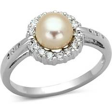 Precious Stone Women Rhodium Brass Ring with Synthetic in White