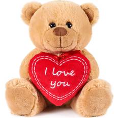 Brubaker Brubaker Teddy Plyschbjörn med hjärta rött I Love You 25 cm Nalle Plyschbjörn Plyschbjörn Nalle gosedjur Brun Ljusbrun