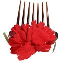 Dolce & Gabbana Red Silk Floral Gold Hair Comb Red