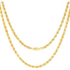 Nuragold Solid Rope Chain Diamond Cut Pendant Necklace 4mm - Gold
