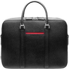 Mens Leather Wear Classy Black Leather Double Zip Laptop Briefcase Bag - Black