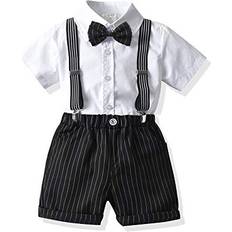 Other Sets Carlstar Baby Boys Gentleman Outfit Little Boys Formal Short Set Toddler Short Sleeve Shirt Suspender Pants Bow Tie 4Pcs (White-A, 2-3T/90)