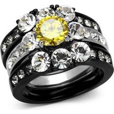 Topaz Rings Precious Stone Women Two-Tone IP Black Stainless Steel Ring with AAA Grade CZ in Topaz