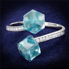 Alamode TS317-6 Women Rhodium 925 Sterling Silver Ring with AAA Grade CZ in Sea Blue