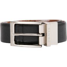 Dents Men’s Heritage Reversible Full-Grain Leather Belt with Satin Nickel Buckle Black/Tan