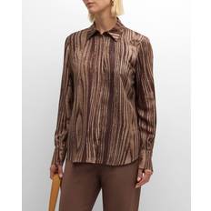 Natural Blouses Lafayette 148 New York Scottie Wood Grain-Print Silk Blouse WOOD MULTI (XX-Large)