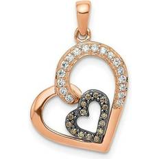 Beige Charms & Pendants Bagatela 14K Rose Gold Champagne & White Diamond Hearts Pendant