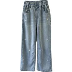 Shein Teenage Girls Wide Leg Pants with Little Heart Pattern Beige