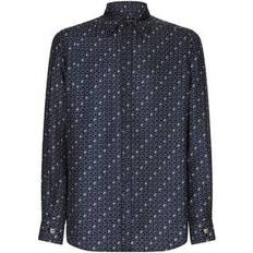 Dolce & Gabbana Men Shirts Dolce & Gabbana Tie print silk Martini-fit shirt blue