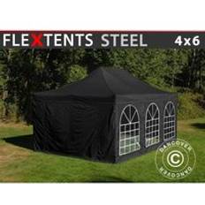 Dancover Pavilloner Dancover Foldetelt FleXtents Easy Up Pavillon Steel 4 x 6 m Sort Inkl. 4 Sider