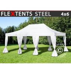 Dancover Pavillons Dancover Pop Up Gazebo FleXtents Steel 4x6 m White 8 Decorative Curtains