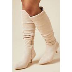 Beige - Women High Boots Dorothy Perkins Wide Fit Khloe Knee High Low Heel Ruched Boots Beige