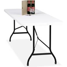 Relaxdays Foldable Garden Table 75 x 220 x 68 cm Plastic Steel Weatherproof Outdoor White