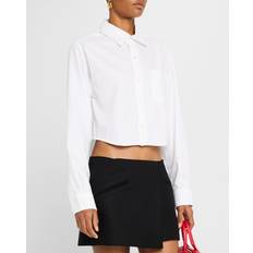 Marc Jacobs Womens White Cropped Femme Embroidered-branding Cotton-poplin Shirt WHITE